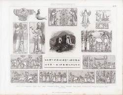 Történelem, kultúra - ókor (12), egyszínű nyomat 1875, német, tűzoltár, asszír, istenek, király
