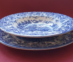Ironstone angol jelenetes kék porcelán tányér szett készlet étkészlet