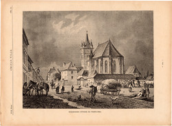 Szászsebes főtere és temploma, egyszín nyomat 1881, magyar, képes lap, újság, Ország - Világ, Sebes