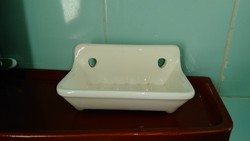 Antique porcelain 6-piece bathroom set: soap dish, towel rail and 3 hangers