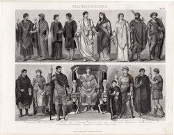 Történelem, kultúra - ókor (24), egyszínű nyomat 1875, német, etruszk, római, tóga, tunika, viselet