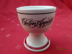 German porcelain egg holder with guten appetite inscription and red stripe on the bottom. He has!