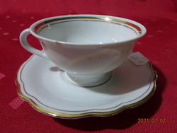 Bavaria German porcelain, white coffee cup + placemat, gold border. He has!