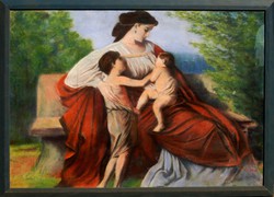 C. Simon: Anya gyermekeivel - hatalmas méretű pasztellkép