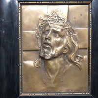 Antik Bronz,Réz,Kézzel Domborított Jézus Kép,Falikép Relief.Jelzett.