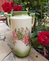 Beautiful large rosy floral faience vase collector beauty