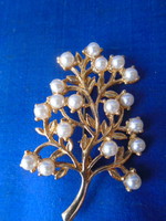 Régi gyönyörű faágat ábrázoló bross melyben 18 szem gyöngy található luxus darab 5,3 x 3,4 cm