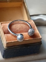 Ezüst modern valódi gyöngyös nyitott gyűrű