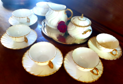 Sarreguemines porcelain faience 6-piece white-gold beaded tea set / pc
