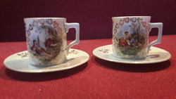 Pair of antique scenic, viable Victorian porcelain coffee cups