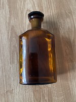 Antik gyógyszeres barna üveg csiszolt dugóval