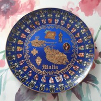 Maltese porcelain decorative plate, blue, gold color
