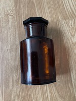 Antik gyógyszeres barna üveg csiszolt dugóval