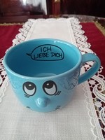 Nice new blue ceramic tea / coffee mug / cup with 'ich liebe dich' 'I love you' inscription