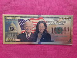 Új - színes + aranyozott, Joe Biden és alelnöke Kamala Harris 1millió $ fantázia bankjegy. 1 ft-ról