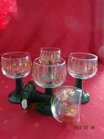 Glass goblet with a green stem, with a gilded grape cluster pattern. 5 pcs for sale together. He has!