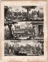 Afrika népei, metszet 1849 (395), német, Brockhaus, eredeti, Abesszínia, utazó, elefánt vadászat