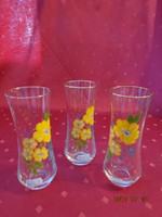 Water soda glass with yellow flower, height 16 cm. 3 pcs for sale together. He has!