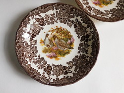 Old English palissy pheasant small plates in pairs (15 cm)