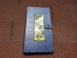 Elegant leather notebook with fire enamel image on the cover