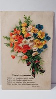 Régi pipacs csokor, virágos képeslap, üdvözlőlap, levelezőlap 1932