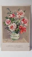Régi rózsa virágos képeslap, üdvözlőlap, levelezőlap 1933