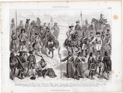 Katonák a XVII - XVIII. században, egyszín nyomat 1875 (15), német, Brockhaus, eredeti, huszár