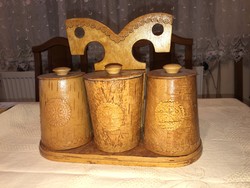 Russian wooden spice rack (with 3 jars)