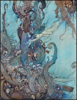 Andersen tündérmese szecessziós illusztráció reprint nyomat E. Dulac 1910 kis hableány sellő tenger