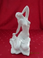 Aquincum porcelán figura, fehér, ülő női akt szobor, magassága 23 cm. Vanneki!