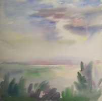 Pituk József: Balaton, akvarell 24x24 cm - tájkép