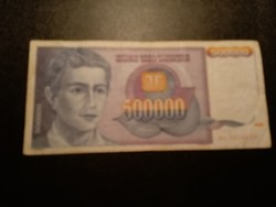 1993 Jugoszláv Nemzeti Bank 500000 dináros bankjegye
