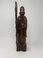 Nagy méretű régi kínai faragott fa szobor- Fukurokuju, az egészség,boldogság és a hosszú élet Istene