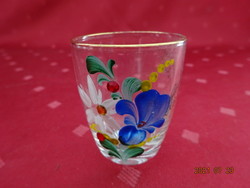 Pálinka cup, hand-painted, decorated with pearls, gold border. He has!