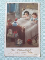Régi karácsonyi képeslap gyerekek játékok bécsi levelezőlap