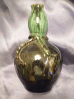 Régi fazekasmázas zöld  kerámia butélia kancsó váza hibátlan EXTRA