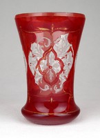 0U964 Antik bíborpácolt Biedermeier üveg pohár