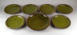1F088 Green Glazed Mezőtúr Ceramic Cake and Pie Set 6 + 1 pieces