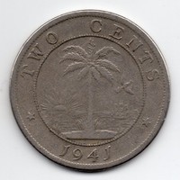 Libéria 2 cent, 1941, ritka