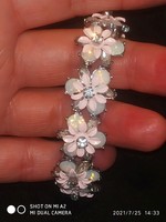 Opalit kristály zománc rózsaszín virág új gumis karkötő