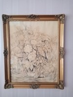 Iványi Grünwald Béla (1867 Som - 1940 Budapest):  Virágcsendélet - rézkarc  Kecskemét