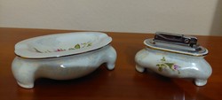 Porcelain ashtray and the accompanying porcelain candle holder!