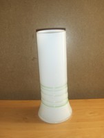 Fehér üveg váza zöld csíkkal 30 cm magas (8/d)