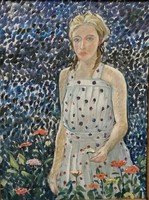 Virágot szedő lány - Impresszionista festmény