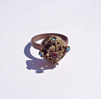 5 köves régi kidolgozott réz gyűrű