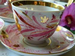 Dekoratív Lomonosov porcelán teás-kávés szett 6 db, csésze kistányér, lila