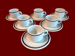 Kék csíkos alföldi porcelán mokkás, kávés készlet 6-6 csésze és tányér / 2 készlet van belőle