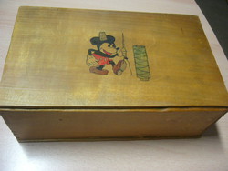 Régi  varró ládika varródoboz fa Mickey egeres