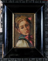 Ismeretlen művész, Egy fiatal lány portréja, olajfestmény, K. May