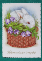 Aranyos,virágos,nyuszis,húsvéti képeslap,használt